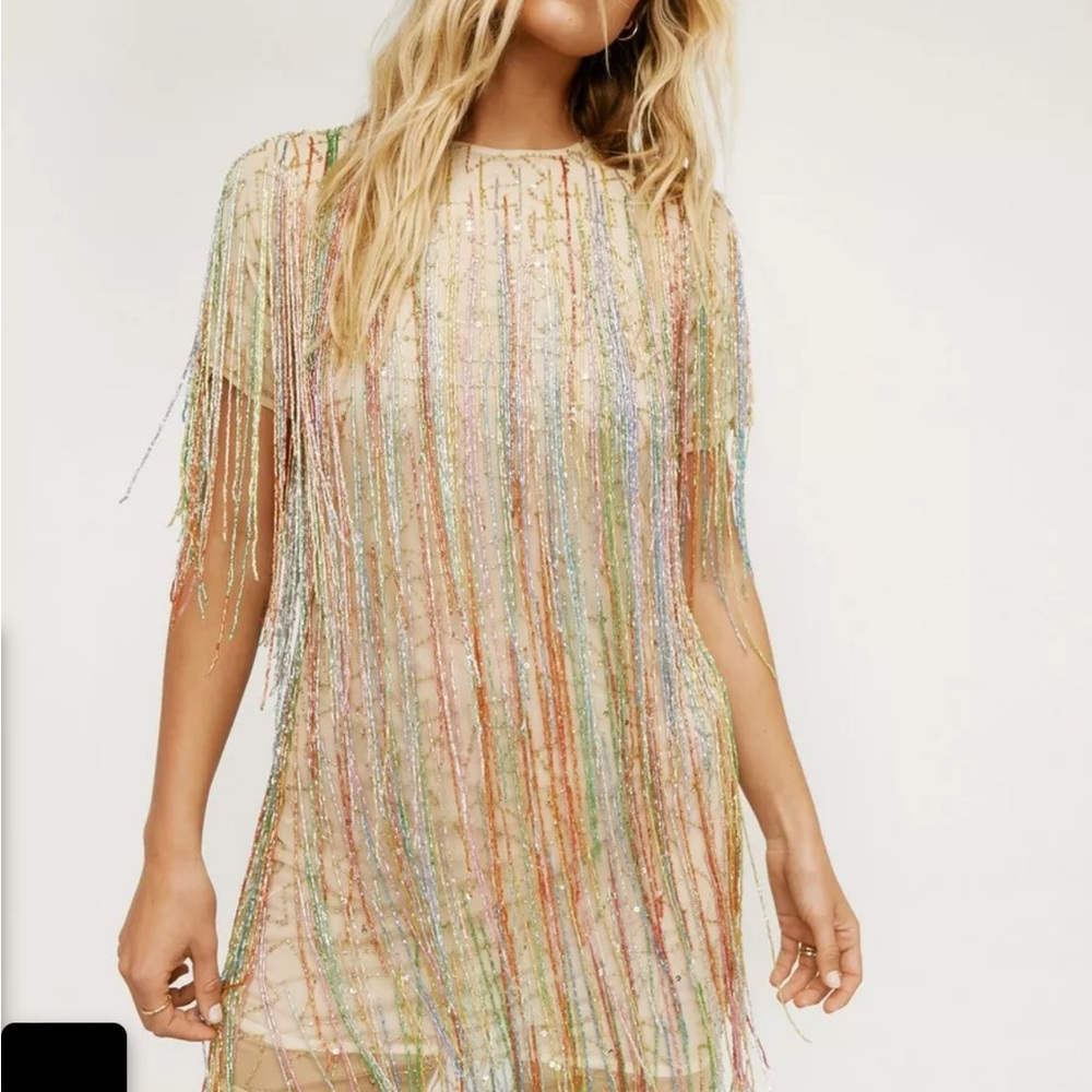 Nasty Gal Tassel Beaded Mini Shift Dress